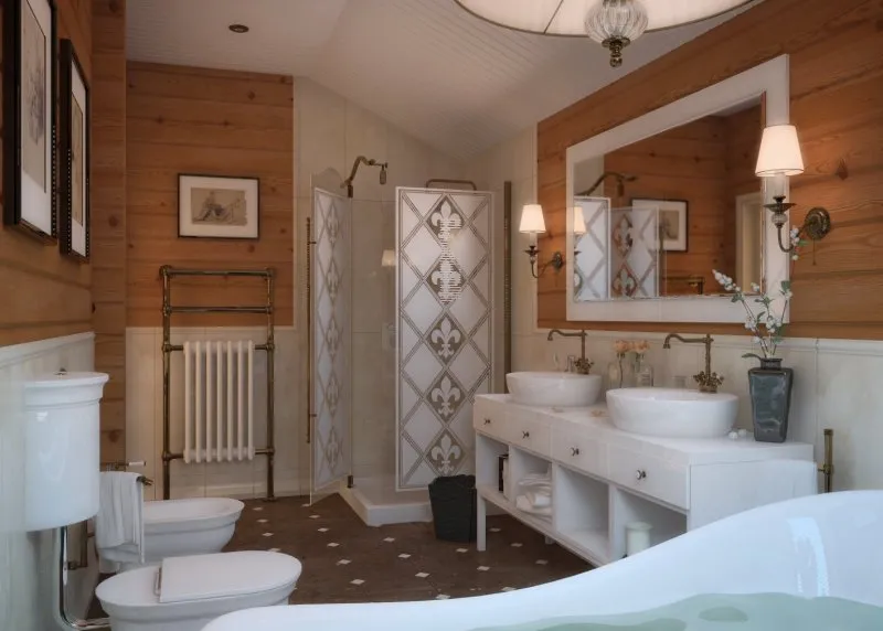 Ванная комната в стиле Прованс в деревянном доме