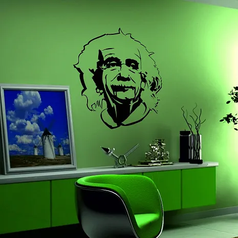Украшение стены виниловыми наклейками с портретом Эйнштейна