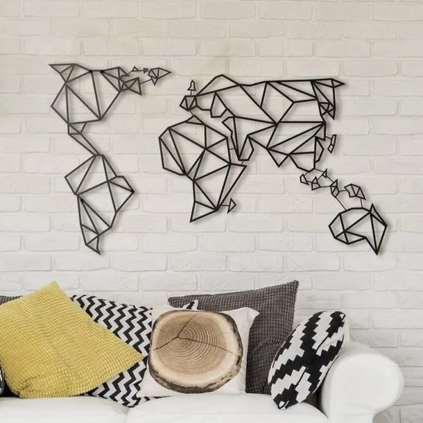 Металлические фигуры в форме карты мира для декора стены