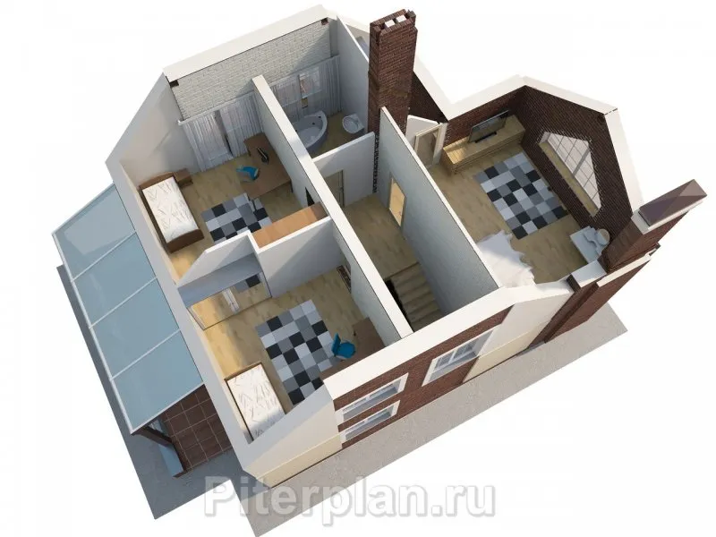 Планировка коттеджа 2 этажа 3d