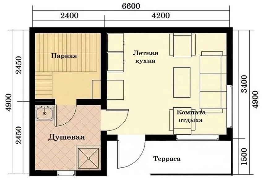 Проект обустройства бани с летней кухней и террасой