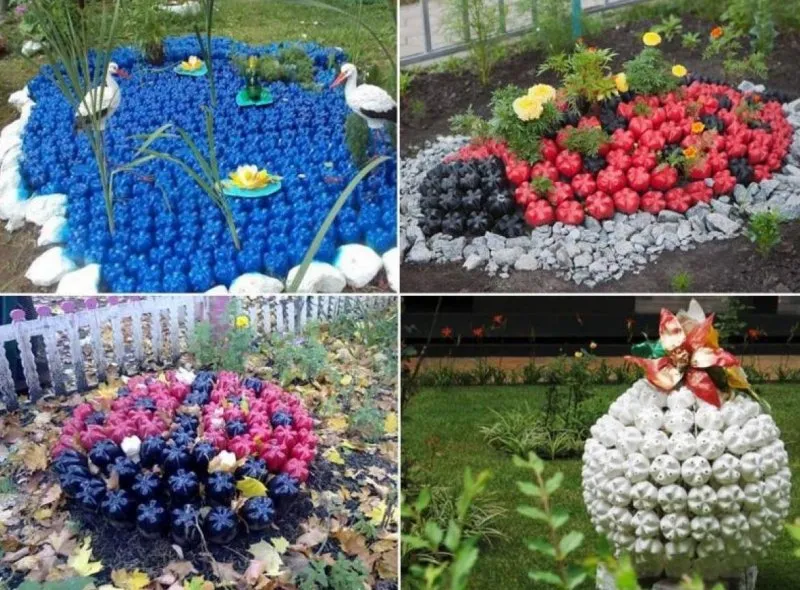 Клумбы из бутылок