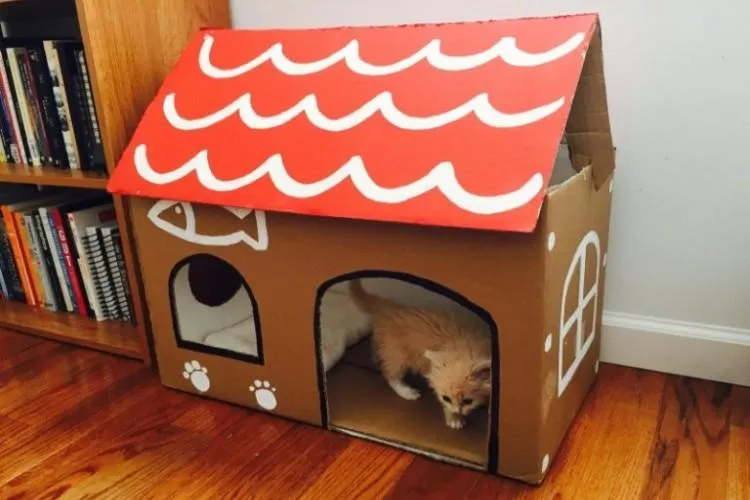 Домик из картонной коробки - Домик для кошки своими руками