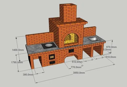 Мангал с кухней из кирпича