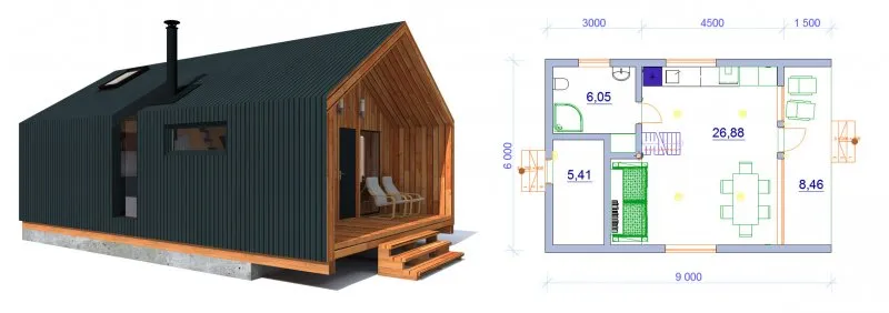 Дачный домик 6х9 одноэтажный планировка