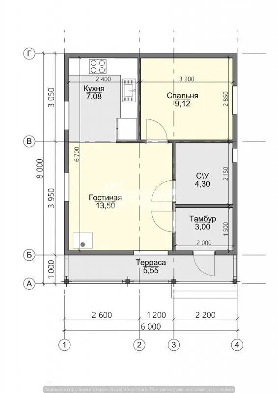 Каркасный дом 6х6 одноэтажный планировка