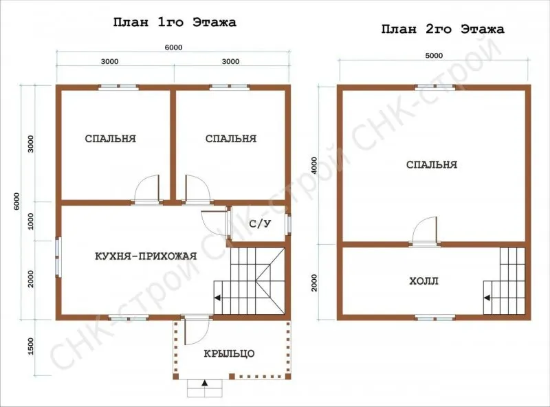 План дома из бруса 6х6 два этажа