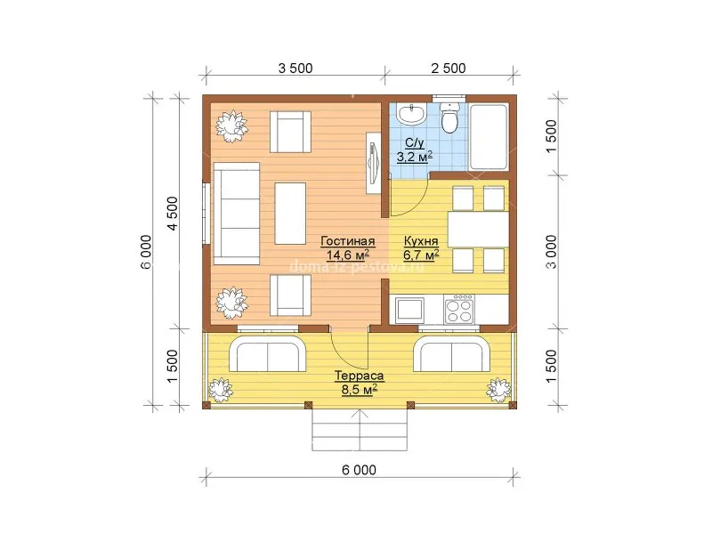 Дачный домик планировка 6х6 1 этаж