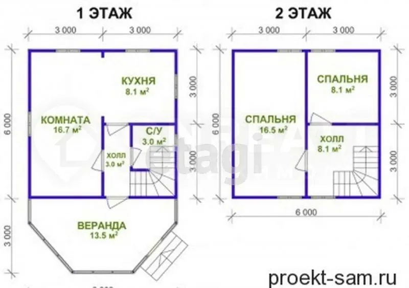 Планировка дачного домика 6х6 двухэтажный