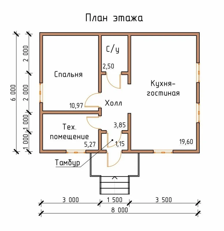 Проект одноэтажного дома из бруса 6х9