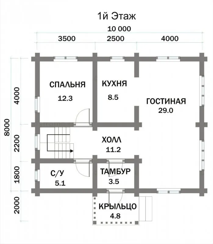 План дома 10 на 8 одноэтажный чертеж