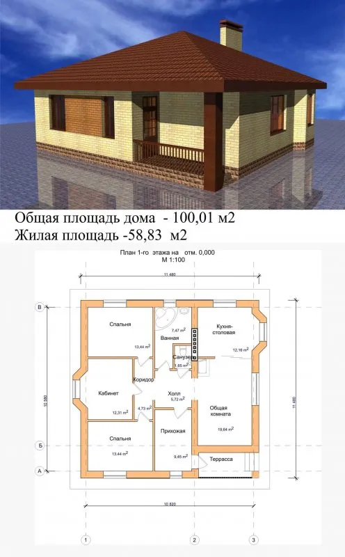 Планировка одноэтажного дома 10 метров на 10 метров