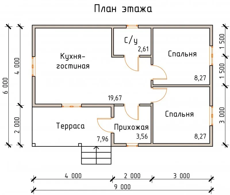 Одноэтажный дом из газобетона 6х8