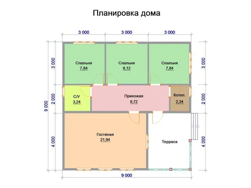 Дом из бруса 9 на 12 одноэтажный планировка