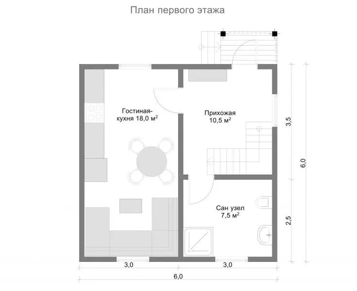 (+40 фото) Планировка дома 6 на 6 с печкой