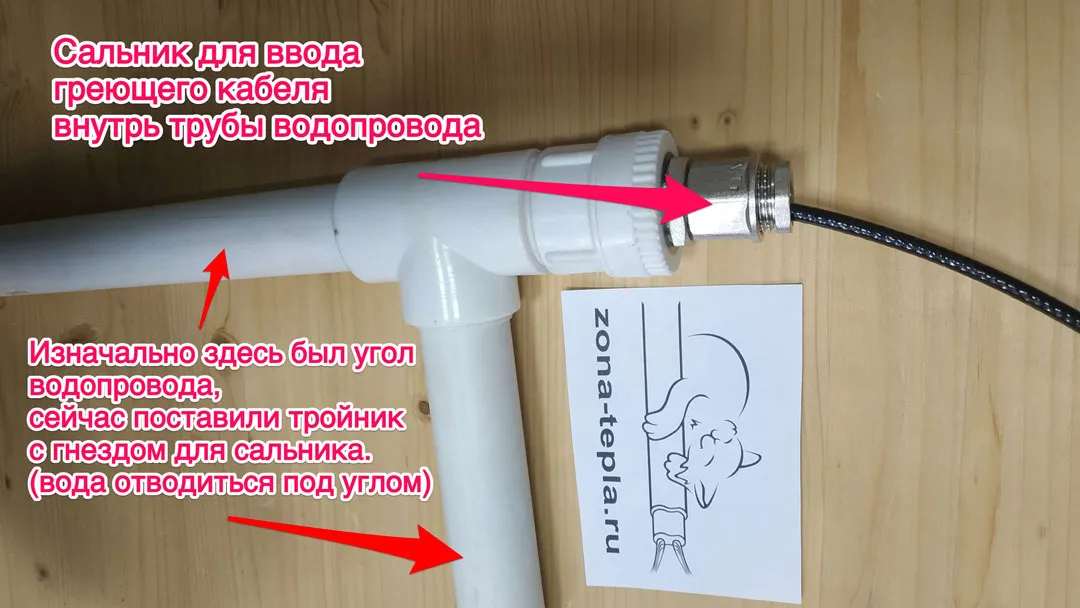 Готовый комплект греющего кабеля ввод внутрь трубы Готовый комплект греющего кабеля ввод внутрь трубы
