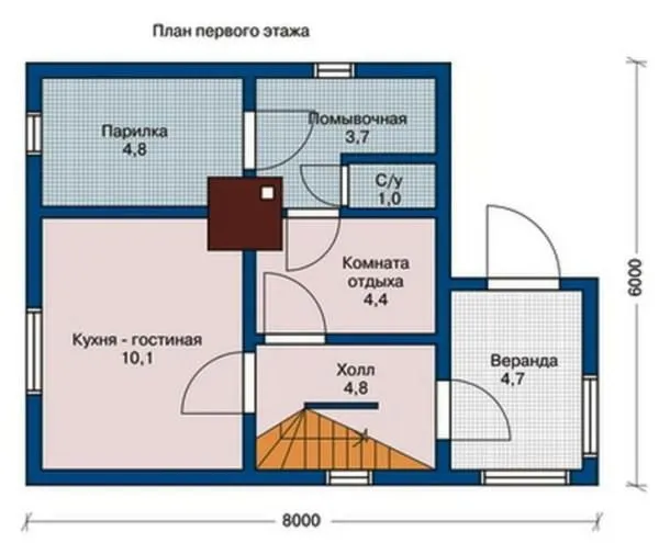 Дом-баня с верандой и мансардой