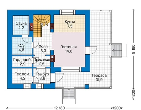 Планировка первого этажа :: Проект дома из кирпича 48-91
