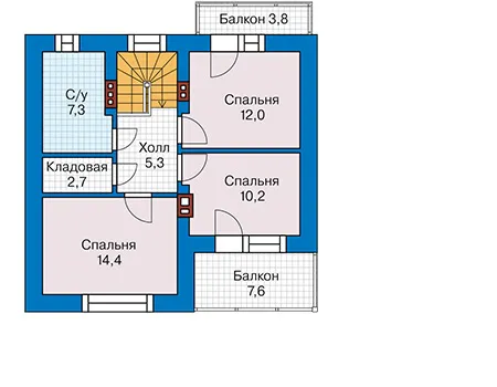 Планировка мансардного этажа :: Проект дома из кирпича 48-91