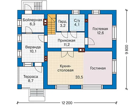 Планировка первого этажа :: Проект дома из кирпича 46-13