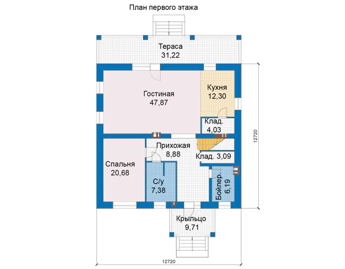Планировка первого этажа :: Проект дома из кирпича 47-82