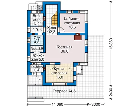 Планировка первого этажа :: Проект дома из кирпича 45-73