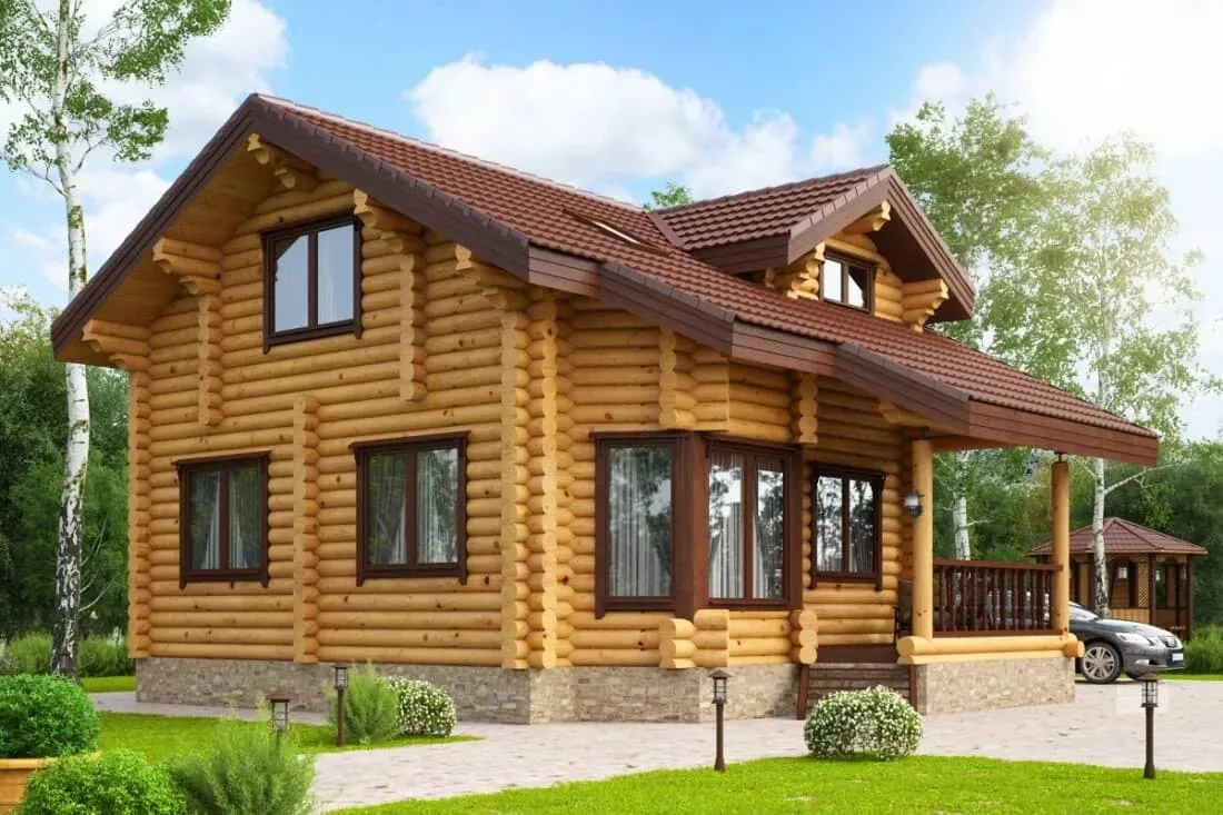 Деревянный дом из бревна для постоянного проживания Белая дача 100.8 м2