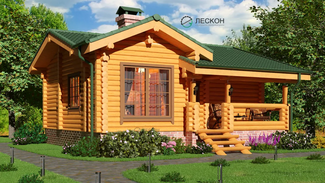 Деревянный дом из бревна для постоянного проживания Бастион 54.9 м2