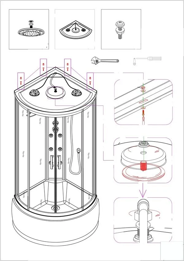 Самостоятельная сборка душевой кабины 90 на 90: подробная фото и видео ...