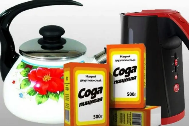 Очистить чайник содой