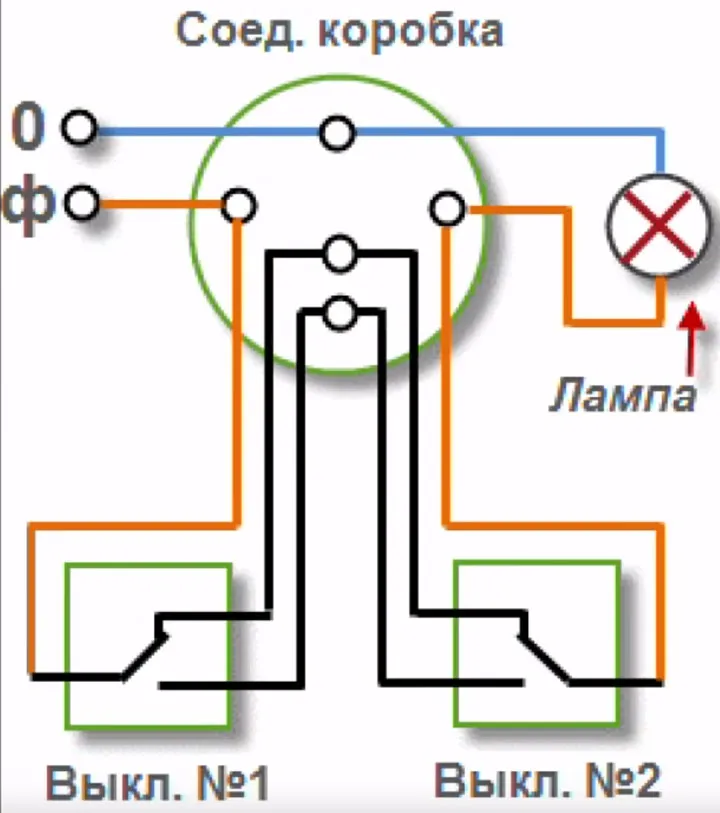 схема подключения проходных выключателей 2 штуки
