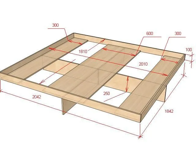 чертеж конструкции двуспальной кровати своими руками