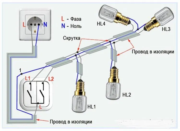 Монтаж двухклавишного устройства