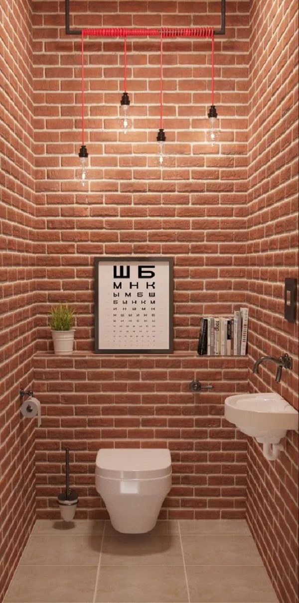 декоративный кирпич в туалете. туалет с кирпичной стеной. туалетная комната. плитка под кирпич в туалете. ванна в стиле лофт с кирпичом.