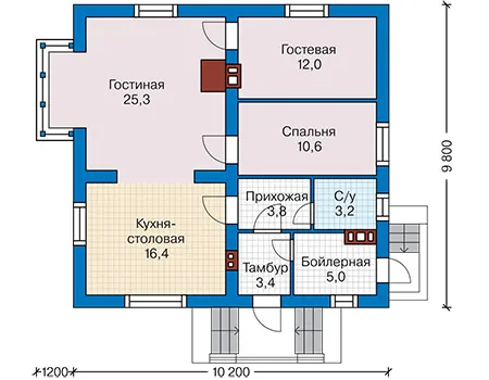 Планировка первого этажа :: Проект дома из газобетона 60-66