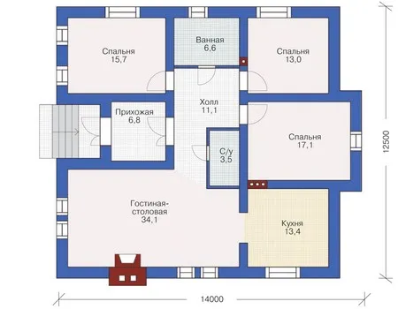 Планировка первого этажа :: Проект дома из кирпича 36-85