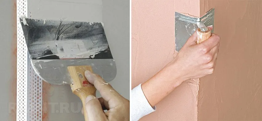 Как сделать углы стен шпаклевкой. Шпаклевка наружных углов. Внутренний уголок для шпаклевки стен. Шпаклевание углов гипсокартона. Шпаклевка углов гипсокартона.
