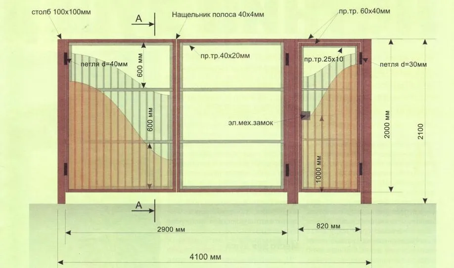ворота распашные металлопрофиль схема. распашные ворота чертеж на 4м проём. какой ширины ворота. какой ширины ворота. чертёж распашных ворот проём 4м.