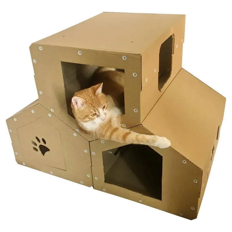 Картонный домик для кошки. Домик для кошки из коробки. Картонные коробки для котов. Картонная коробка для кошки.