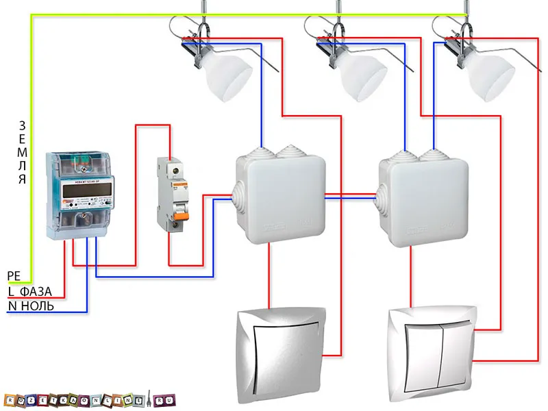 Схема подключения лампочки через выключатель и розетку. Схема подключения проводов выключатель к лампочке. Электрика схема подключения лампочки к выключателю. Подключение лампочки через выключатель схема подключения на 2. Схема соединения проводки лампочка выключатель.